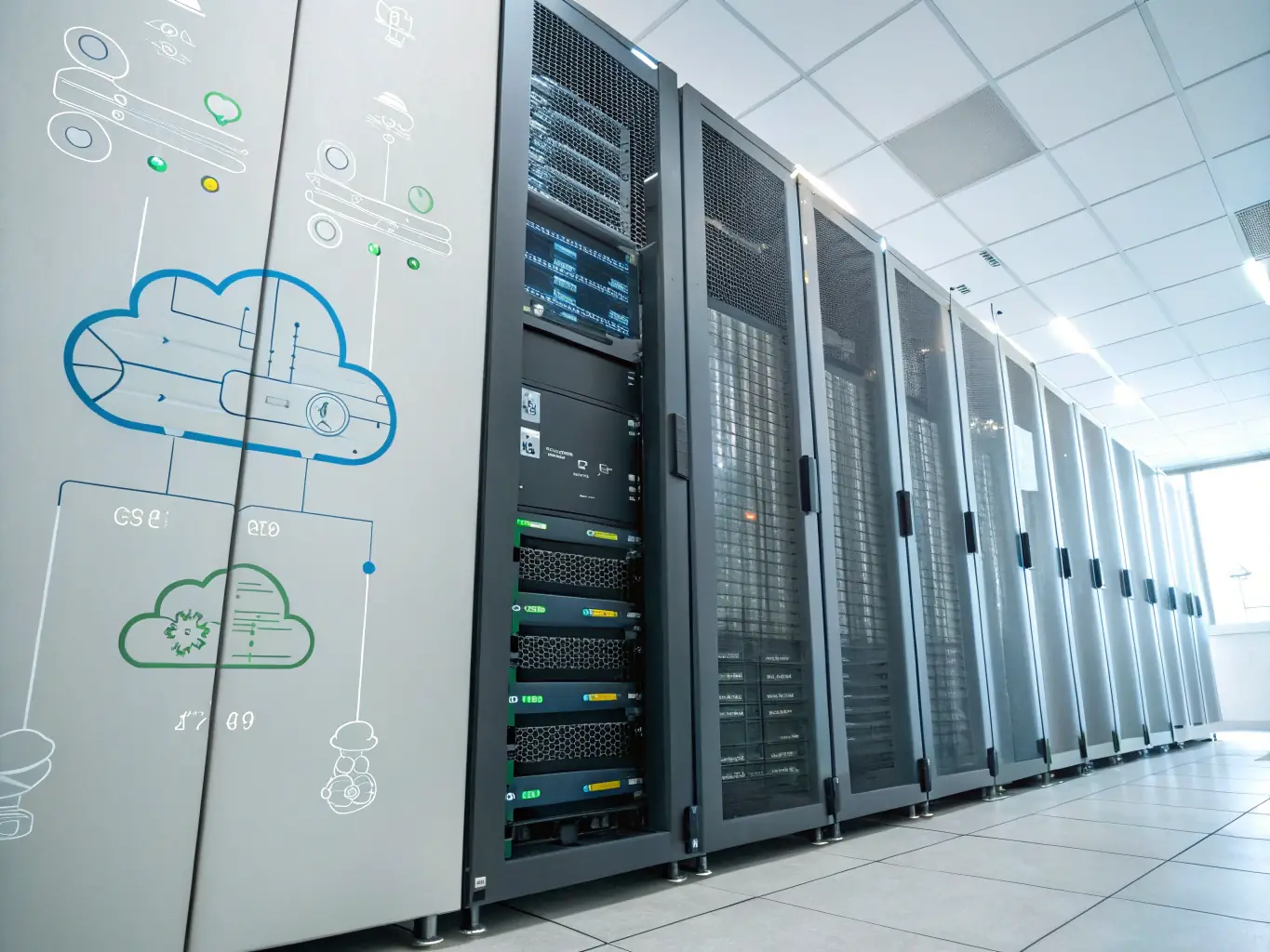 A graphic depicting a hybrid cloud environment, showcasing the integration of on-premises infrastructure with cloud services from AWS and Azure, highlighting flexibility and scalability.