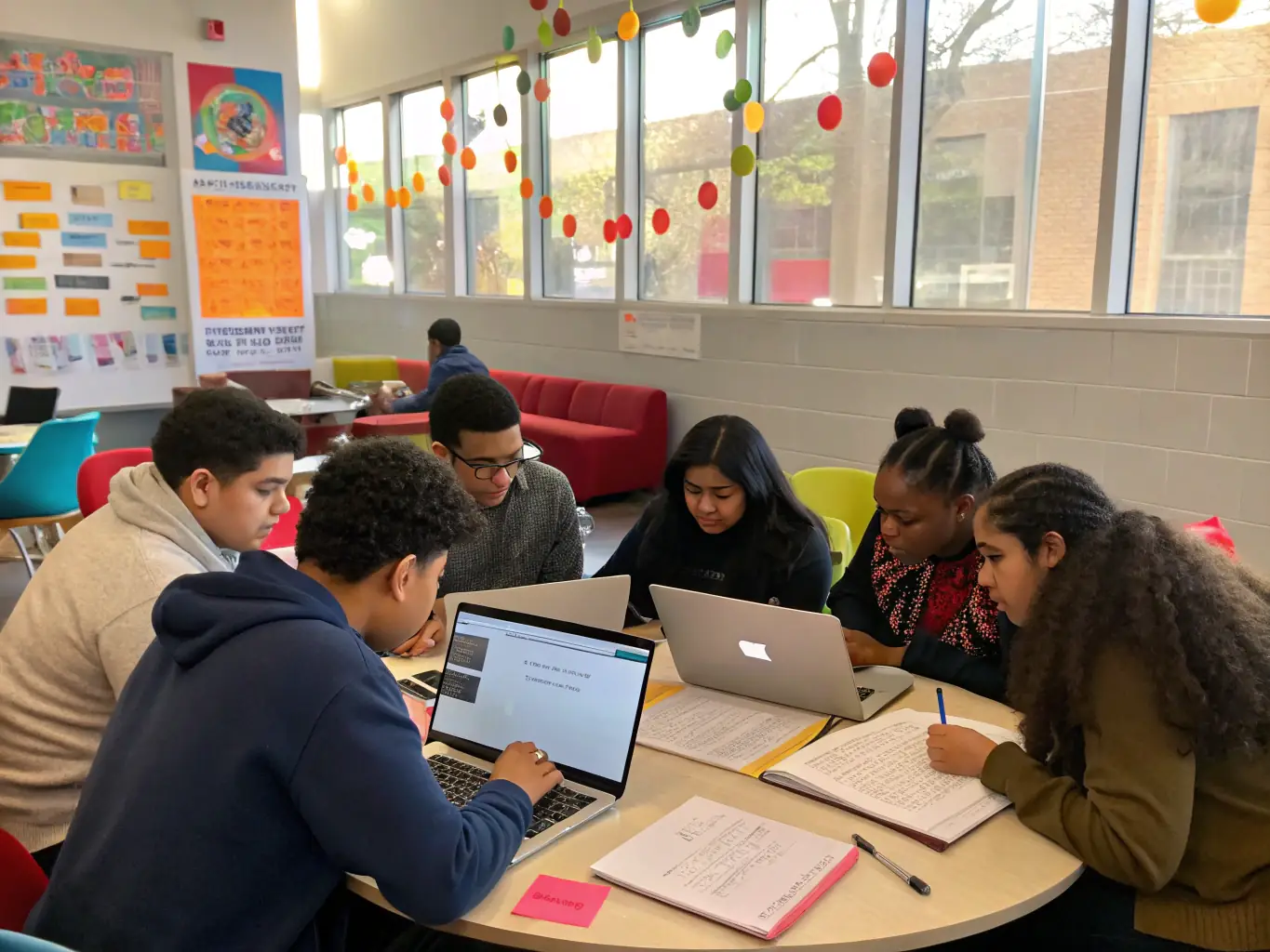 A group of students collaborating on a cloud project, highlighting the practical application of cloud computing skills.