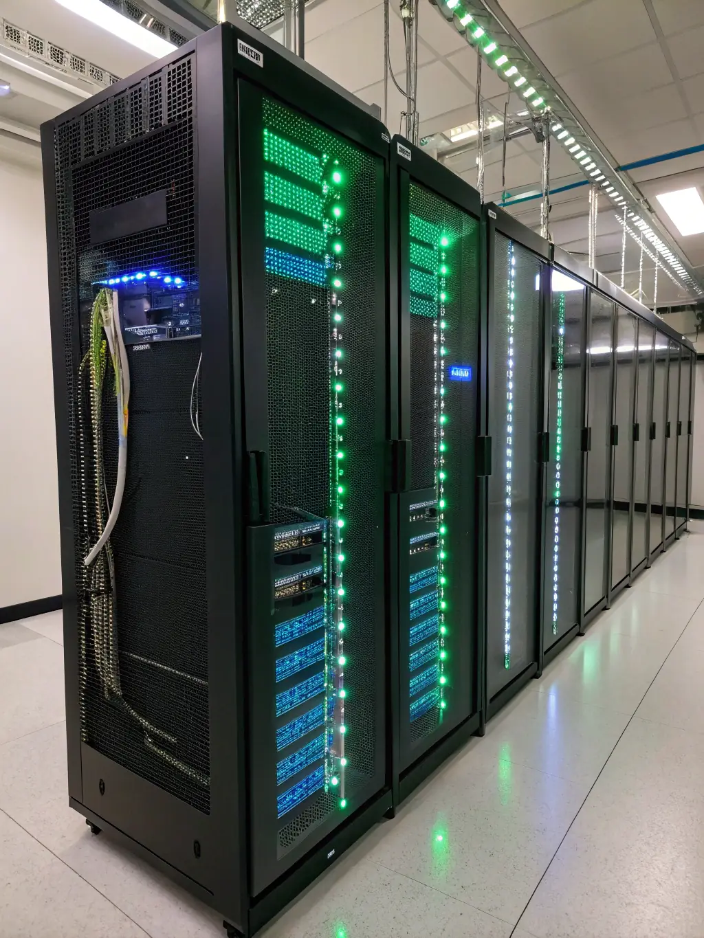 An image depicting a server rack with the AWS logo subtly integrated, representing the infrastructure and services covered in the AWS SysOps Administrator course, in a UK data center setting.